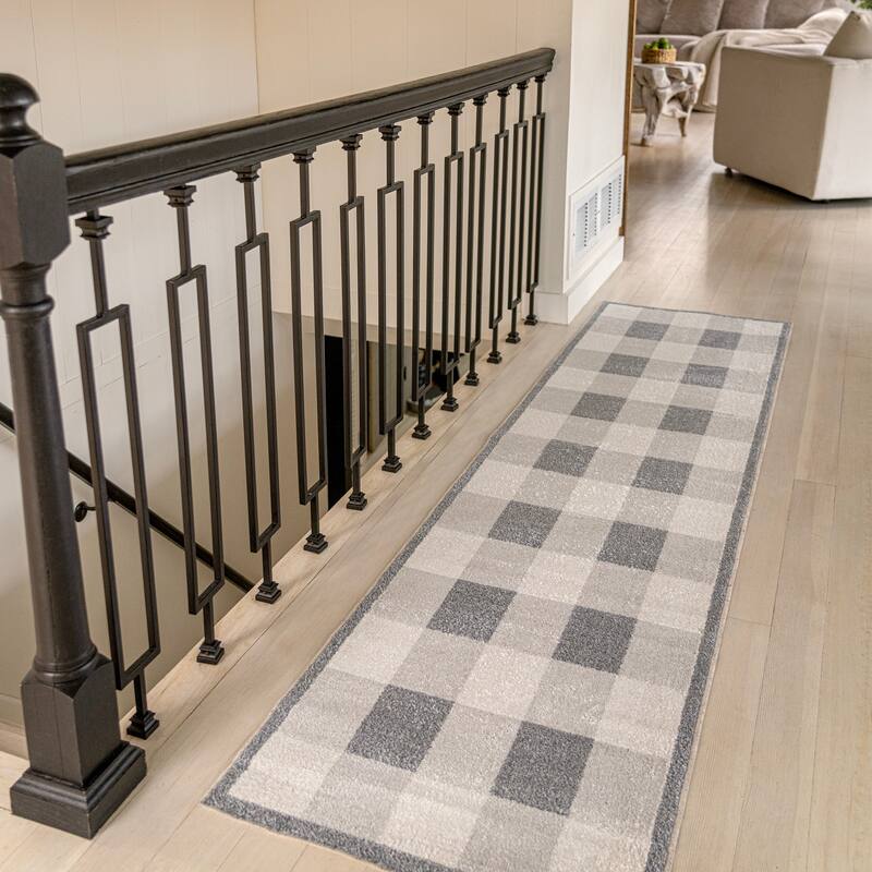 JONATHAN Y Shutter Gradient Plaid Cottage Machine-Washable Light Gray/Dark Gray/Cream Area Rug