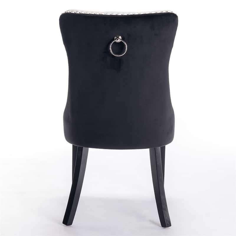 Velvet Upholstered Dining Chair with Wood Legs and Nailhead（Set of 2) - N/A