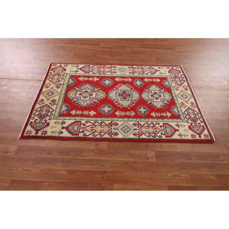 Traditional Red Kazak Foyer Rug Handmade Wool Carpet - 3'4" x 4'11"