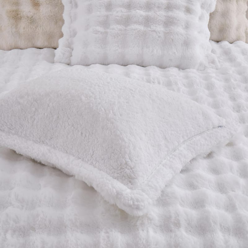 3 Pieces Fluffy Faux Rabbit Fur Comforter Set, Plush Fuzzy Bedding Set for Winter