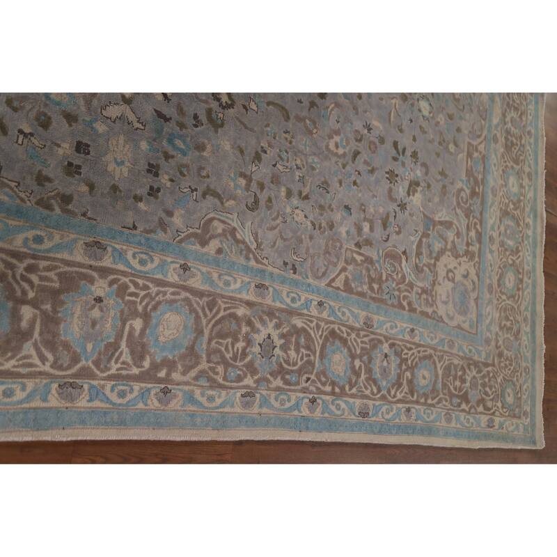 Hand Knotted Oriental 100% Wool Carpet Traditional Floral Greys & Charcoal Tabriz Area Rug - 13' 3'' X 9' 4''