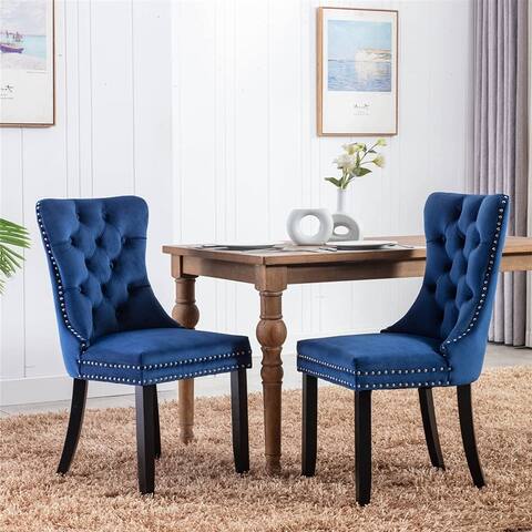 Dining Chairs Set of 2, Upholstered Accent Chair Button Tufted Armless Chair with Back Ring Pull and Nailhead Trim