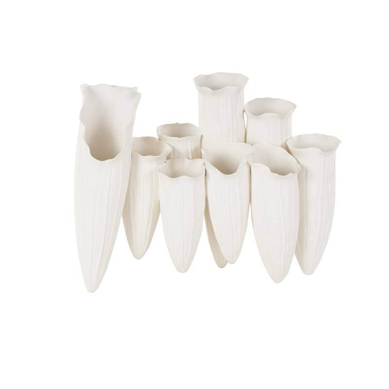 White or Black Ceramic Floral Inspired Abstract Decorative Vase with Linear Grooves and 10 Openings