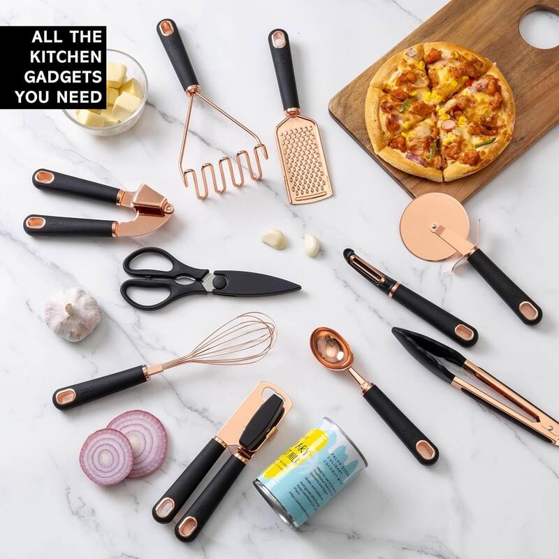 COOK WITH COLOR Kitchen Gadget Set Copper Plated Stainless Steel Utensils with Soft Touch Handles, 10 Pieces