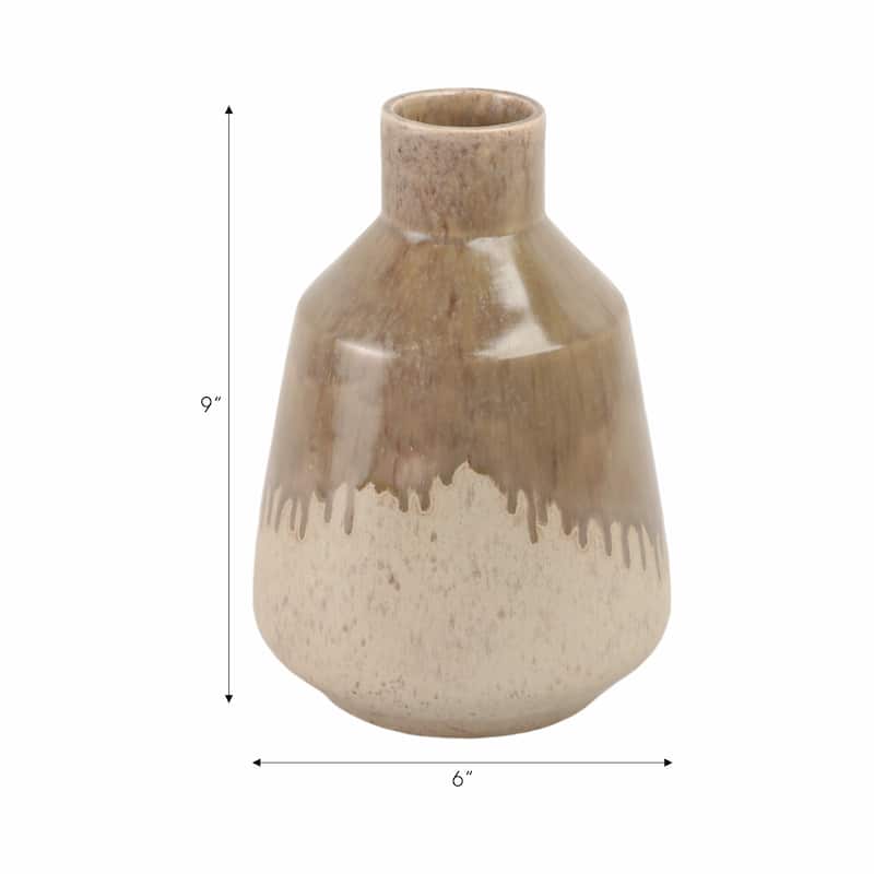 Warm Rustic Ceramic Table Vase for Home Decor, Decorative Flower Vase with Glazed Finish