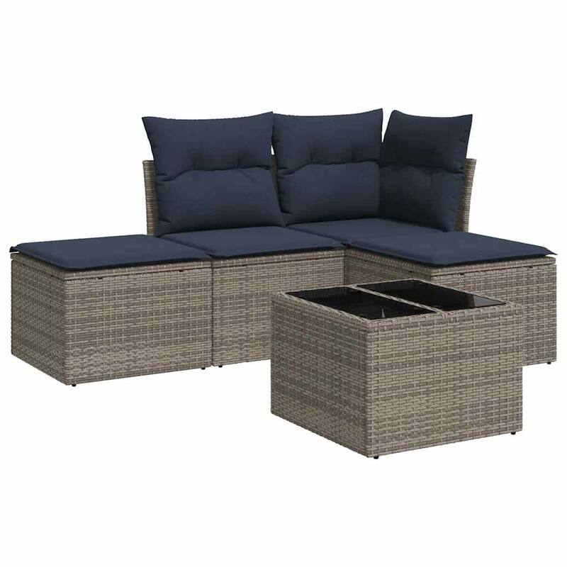 vidaXL 4/5 Piece Patio Sofa Set with Cushions Black/Brown/Gray Poly Rattan - 24.4 x 24.4 x 27.2