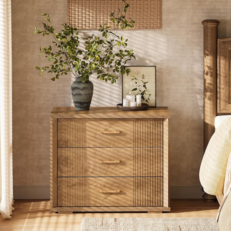 3-Drawer Farmhouse Wood Bed Side Table Nightstand for Bedroom