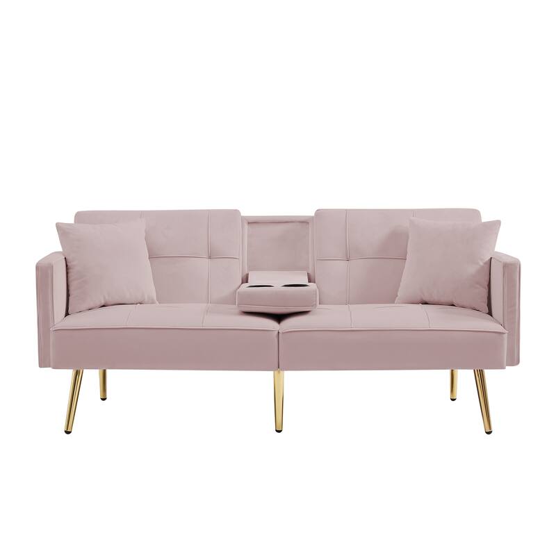 Velvet Futon Sofa Bed with Gold Metal Legs for Living Room, Entryway, Hallway, Office