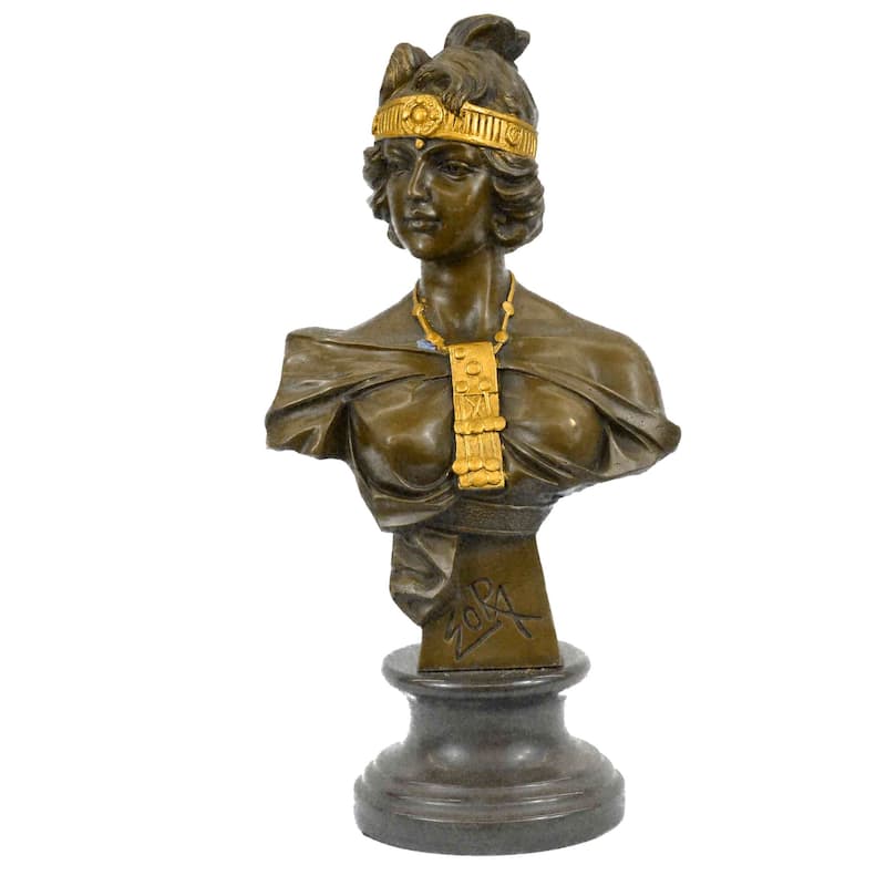 Art Nouveau Gold Patina Two Tone Beautiful Woman Bronze Sculpture Statue Figure