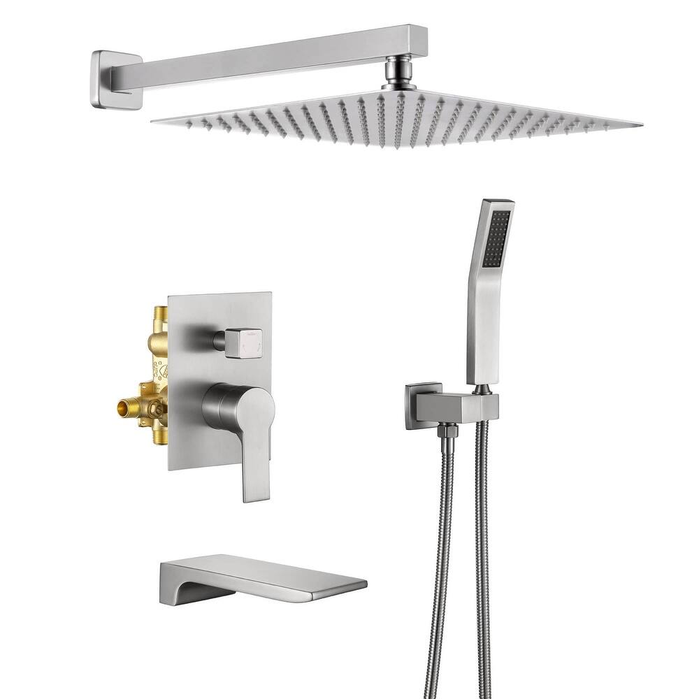 Wall Mount Tub Shower Faucet Set With Hand Shower Complete Shower System With Tub Spout With Pressure Balance Valve
