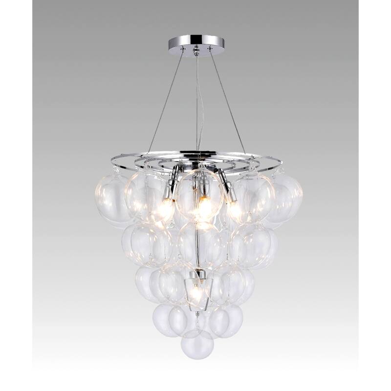 6-Light Chrome Modern Bulb Cluster Design Chandelier with Clear Glass Shade