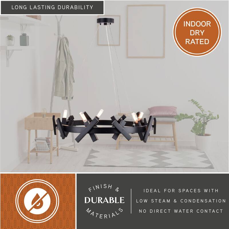 Wells 5 Light Matte Black Contemporary Wheel Chandelier - 28-in W x 6.5-in H x 28-in D