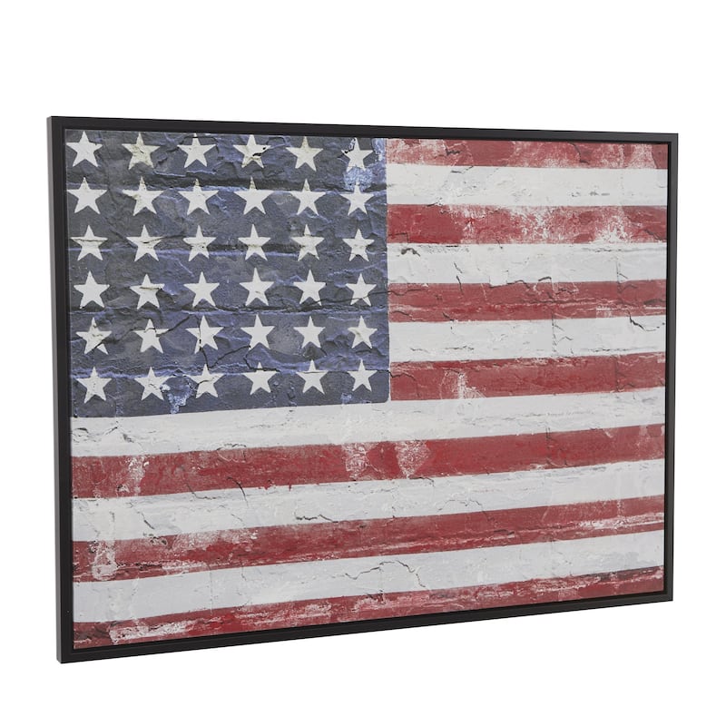 Wood American Flag Wall Decor with Black Frame - Red - Roche River Decor
