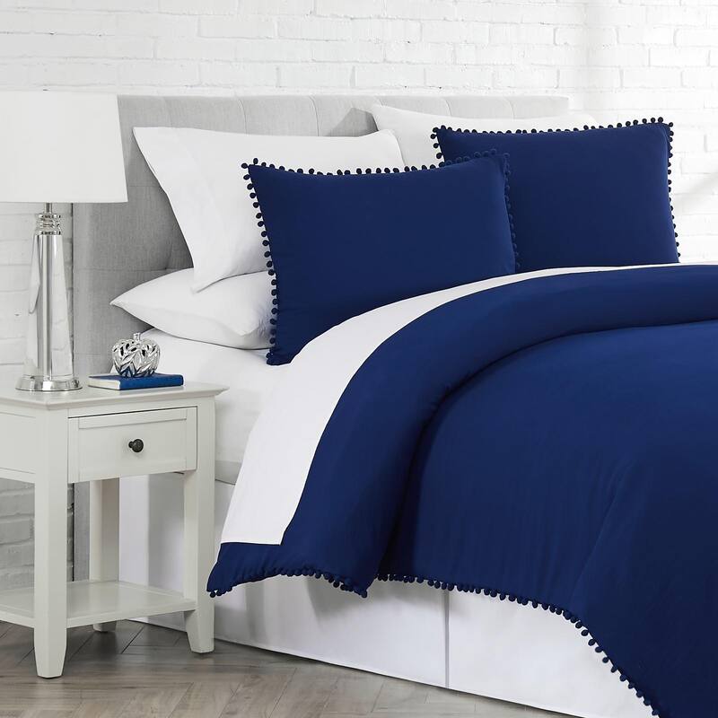 Pre-Washed 3-piece Pom Pom Duvet Cover Set