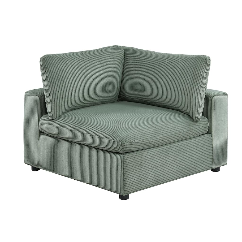 Sage Corduroy Upholstered Modular Piece with Low Legs