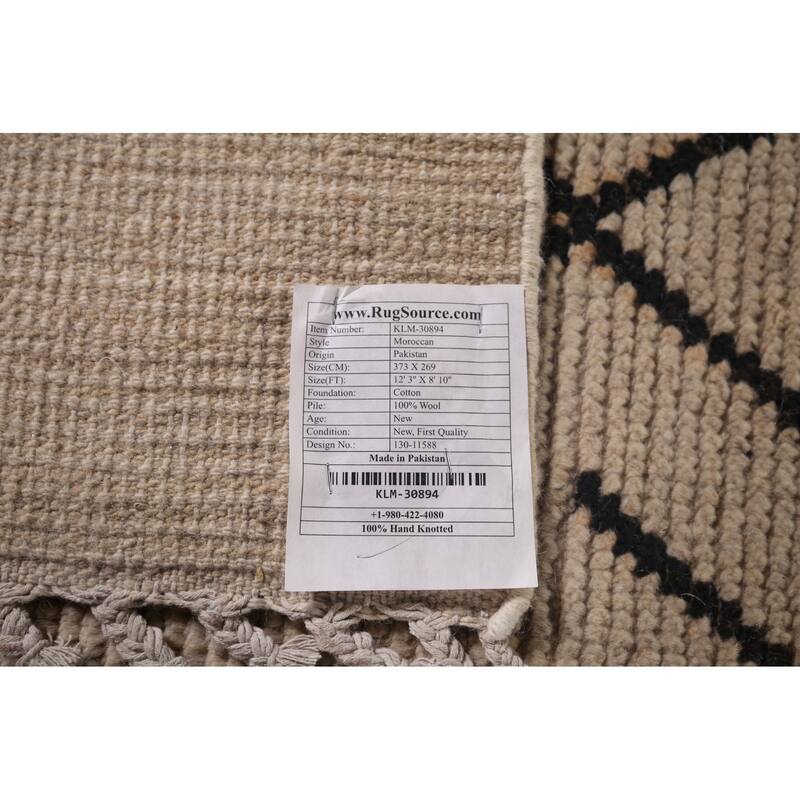 Ivory Moroccan Oriental Area Rug Hand-Knotted Wool Carpet - 8'10"x 12'3"