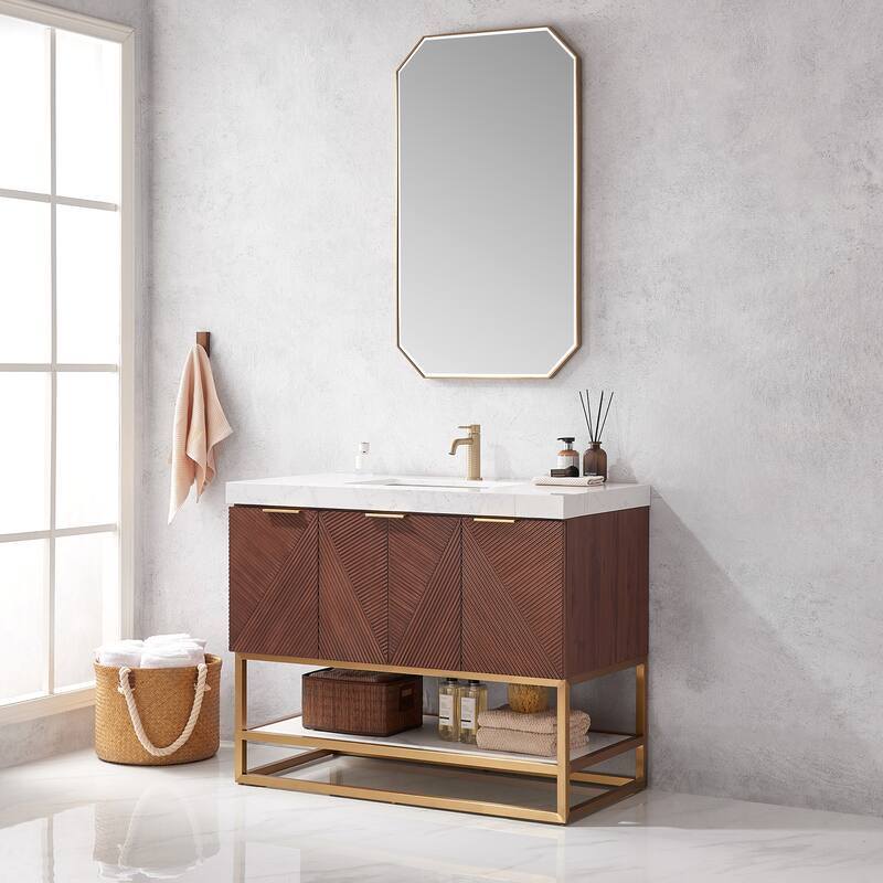 Mahon Single Bath Vanity with Composite Stone Top and Mirror