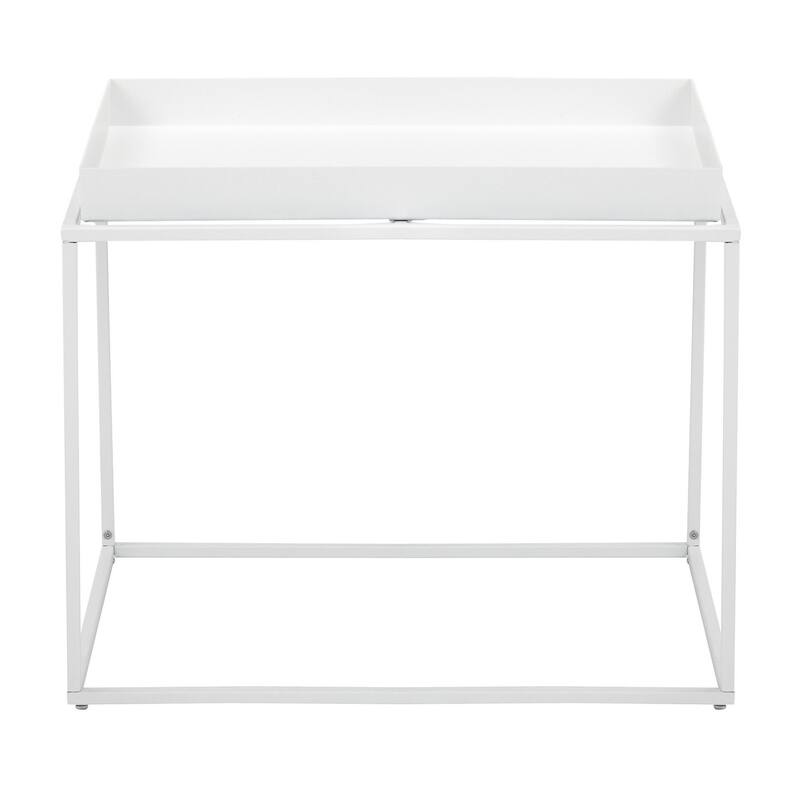 Bixy 24 Inch Side End Table, White Tray Top, Open Cubic Metal Frame