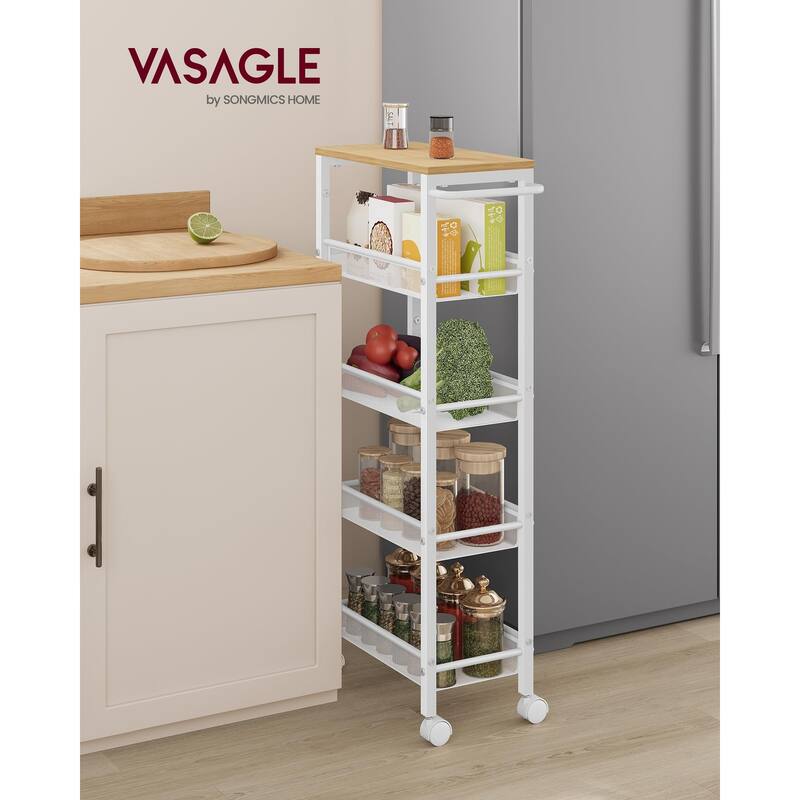 Slim Rolling Cart, 5-Tier Storage Cart, Narrow Cart with Handle, 8.7 Inches Deep, Metal Frame, for Kitchen, Dining Room