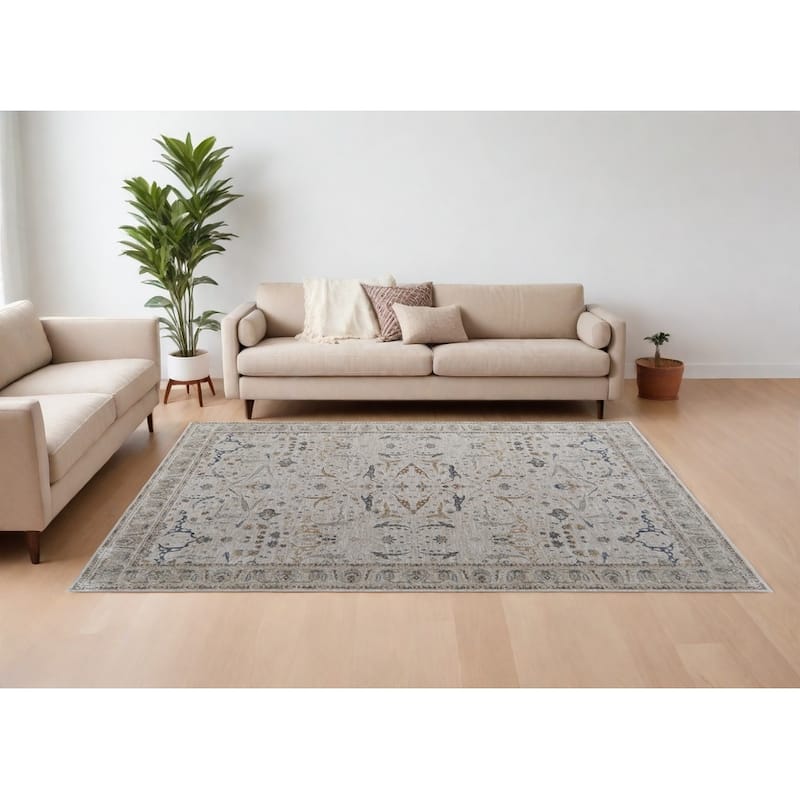 HomeRootsIkat Bohemian Rectangle Area Rug - 114' X '79' X '0.43 - Blue/Red/Gray