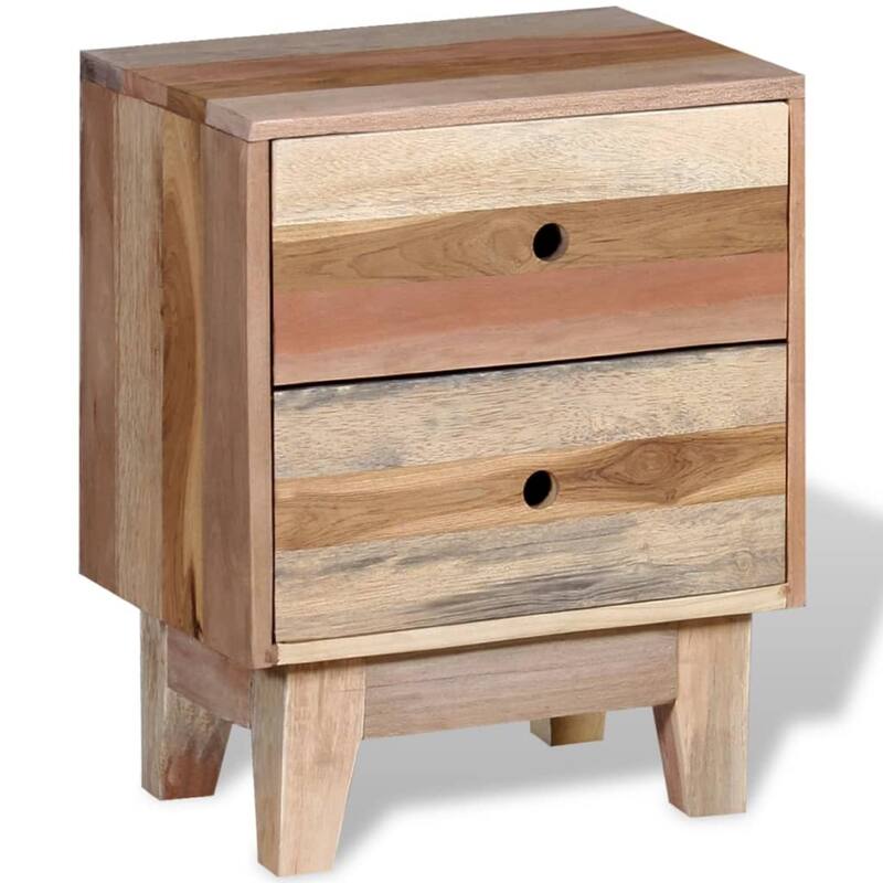 Gloria Bedside Cabinet with 2 Drawers, Tapered Legs, Beige Solid Wood
