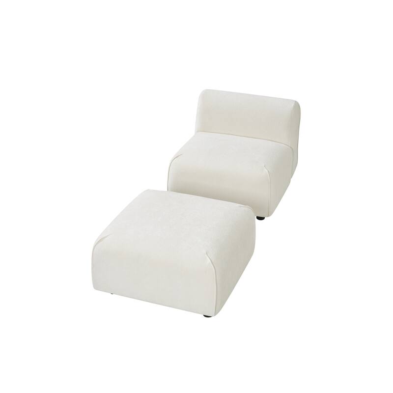 Christopher Knight Home - Marcella Modern 2-Piece Set Plush Upholstered Curved Padded Back Accent Chair and Footrest Ottoman