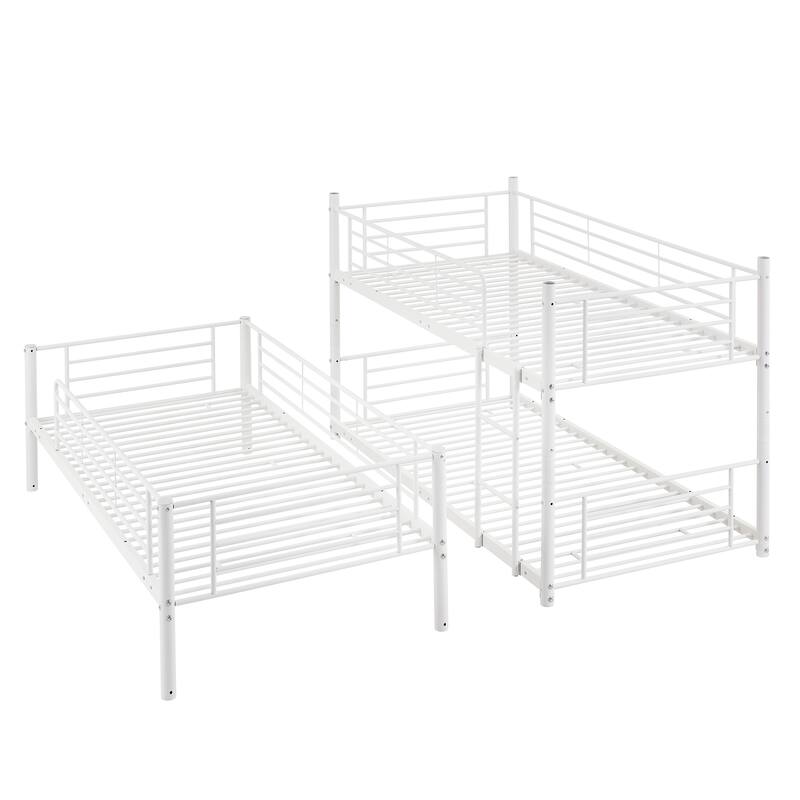 TwinTwinTwin Metal Triple Bed with Builtin Ladder, Can be Divided into Three Separate Beds