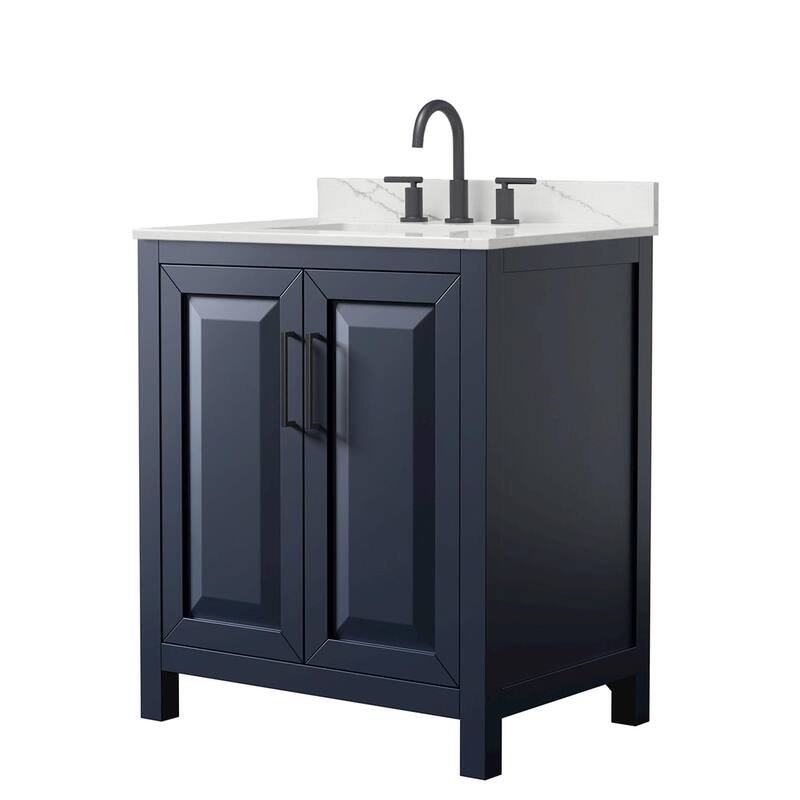 Wyndham Collection WCV252530S-QTZ-US3MXX Daria 30" Free Standing - Dark Blue / Giotto Quartz Top / Matte Black