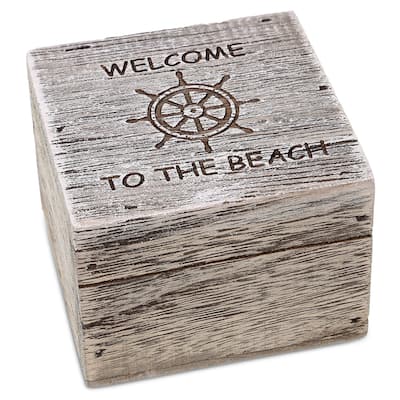 CoTa Global Driftwood Small Size Jewelry Box w/ Ship Wheel Decoration - 3.15 Inches