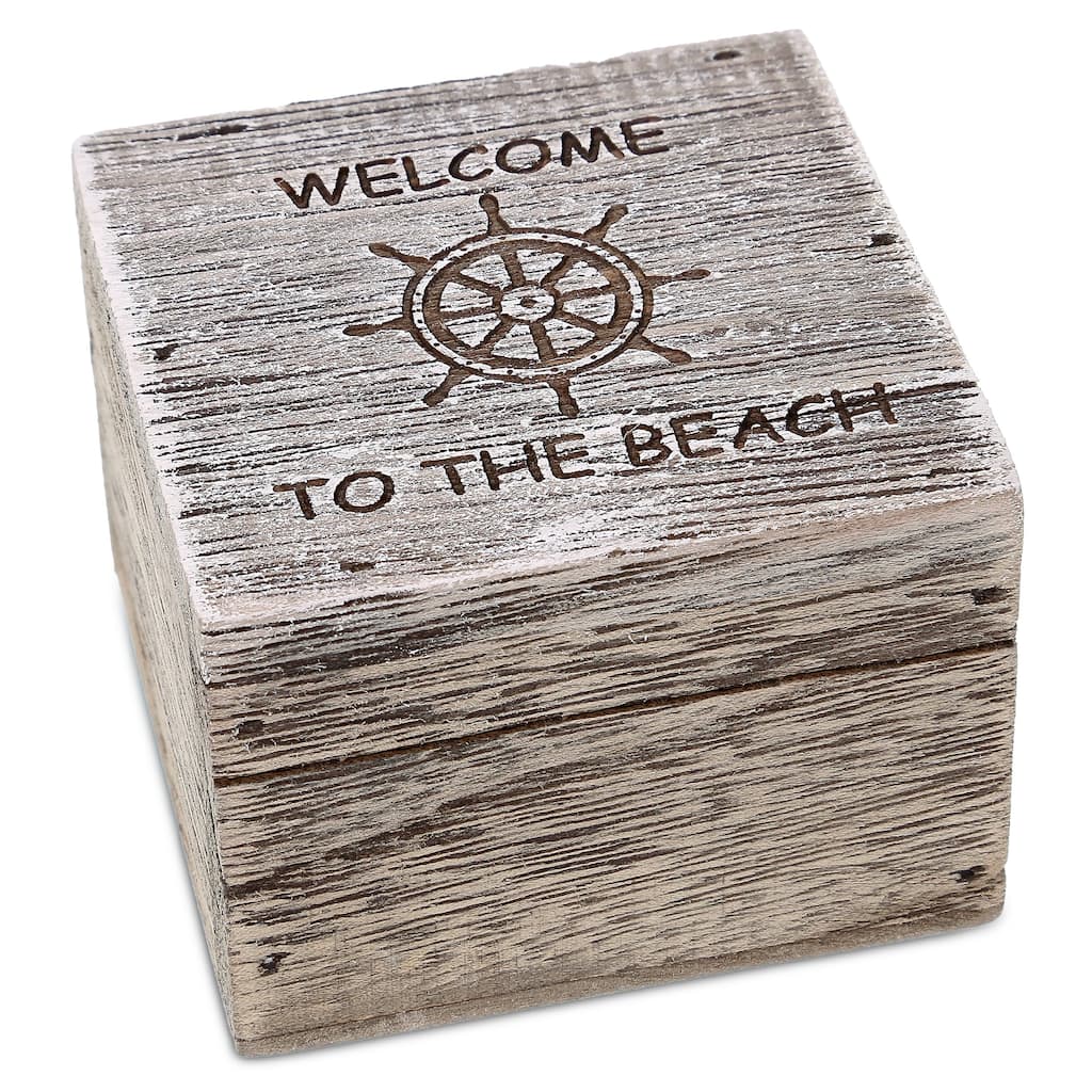 CoTa Global Driftwood Small Size Jewelry Box w/ Ship Wheel Decoration - 3.15 Inches