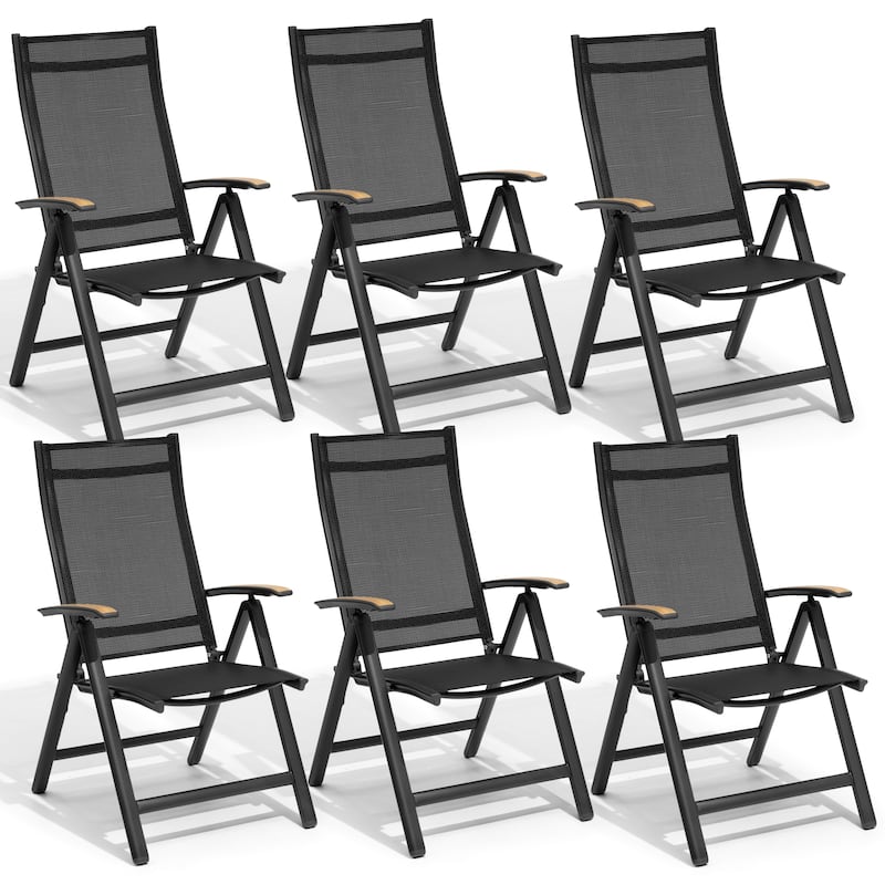 VredHom Outdoor Patio Folding Chairs Aluminum Dining Chair - Black-6PC