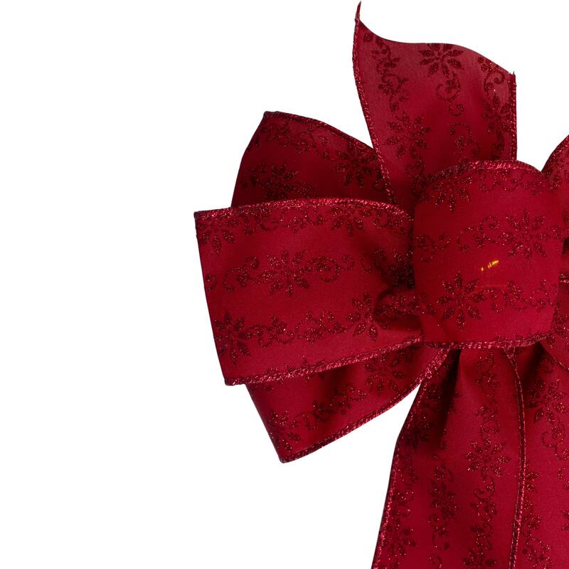 Glittered Poinsettia 6-Loop Christmas Bow Decoration - 9" x 14" - Red - 9" x 14"