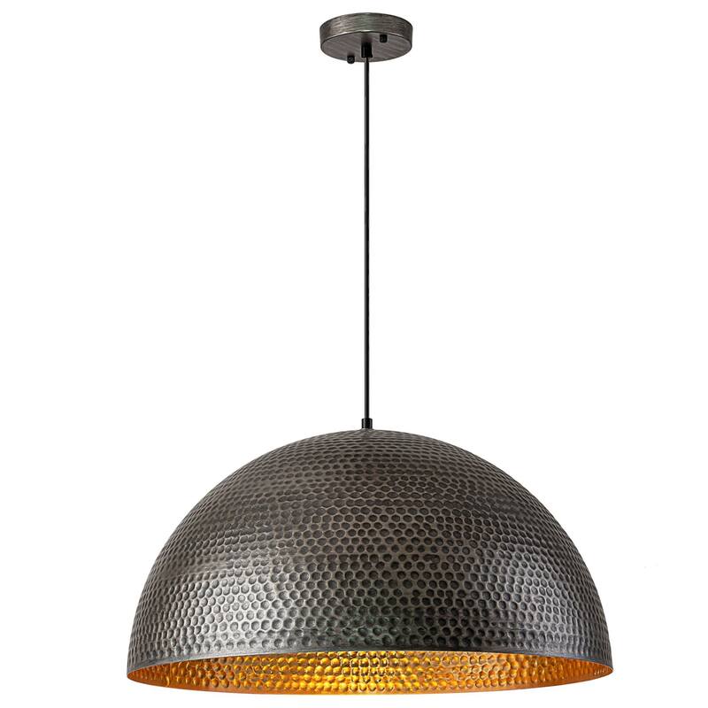 1-Light Industrial Farmhouse Oversized Pendant Gold Leaf Hammered Semi-Sphere Dome Pendant Light for Kitchen Island
