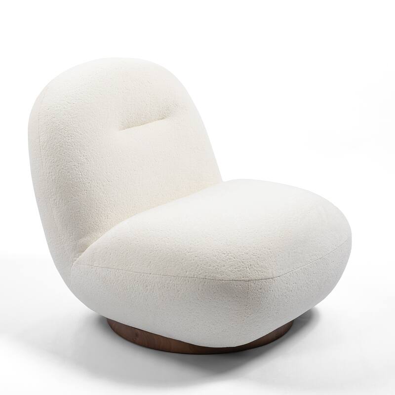Velvet Swivel Accent Chair with Wood Frame - White