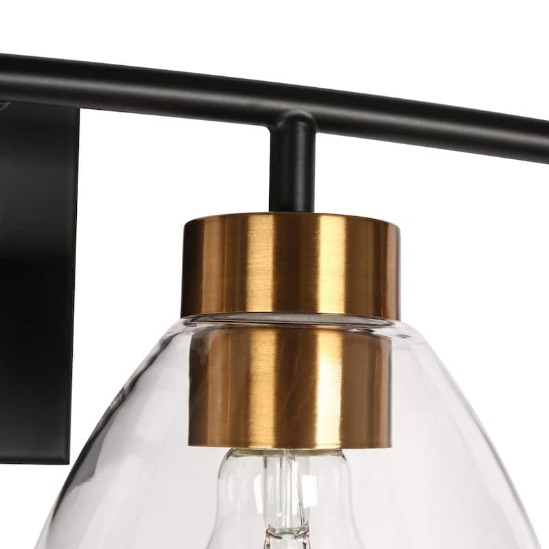 Modern Farmhouse 4-Light Black Gold Bathroom Vanity Lights Glass Wall Sconces - D32.3" x H8.6"