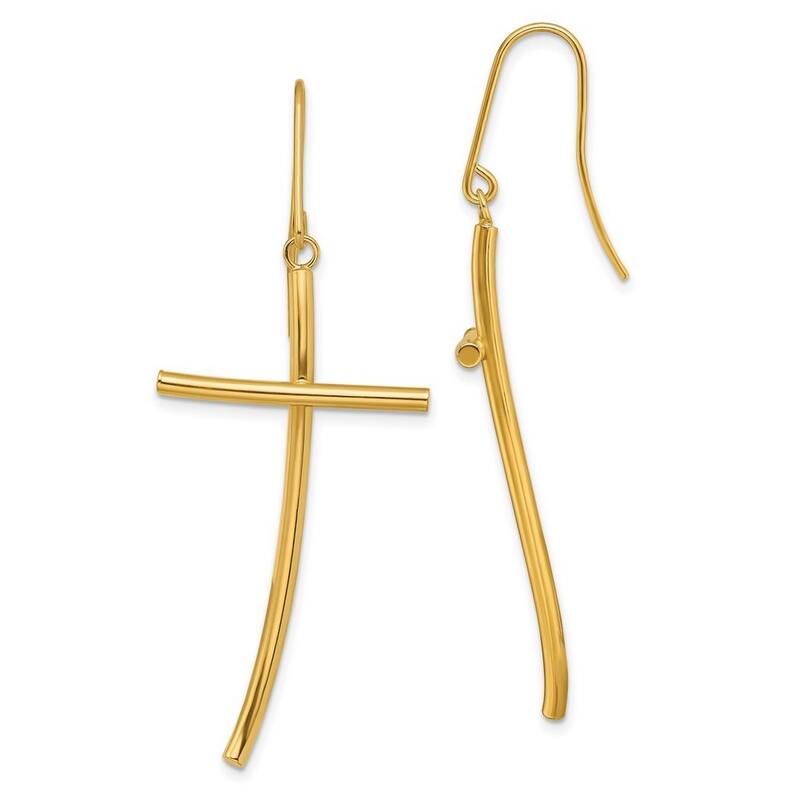 Curata 14k Yellow Gold Polished 43.3x21.9mm Cross Dangle Earrings