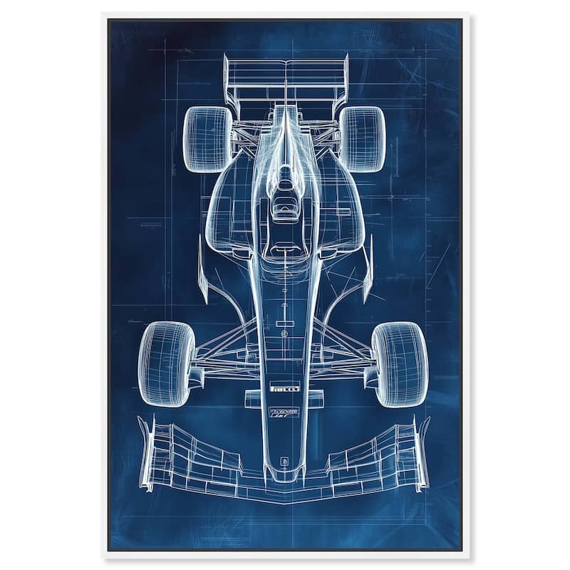 Race Car Blueprint Canvas by Art Remedy - White - 24" x 36"
