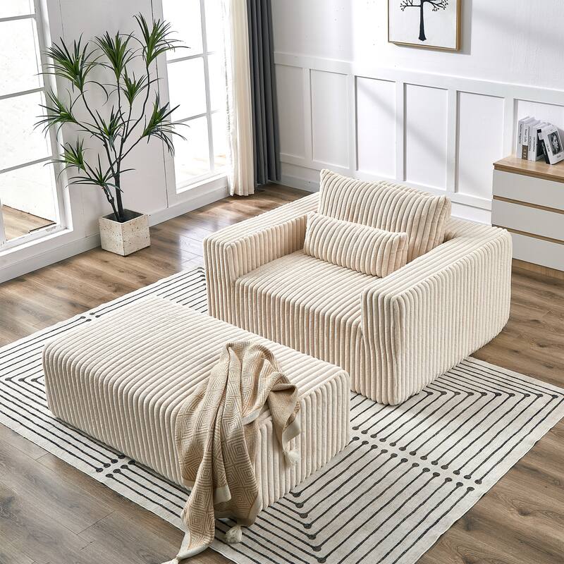 75-Inch Plush Corduroy Fabric Sofa Set with Removable Footrest for Livingroom Fluffy Modular Sleeper Sofa Chair