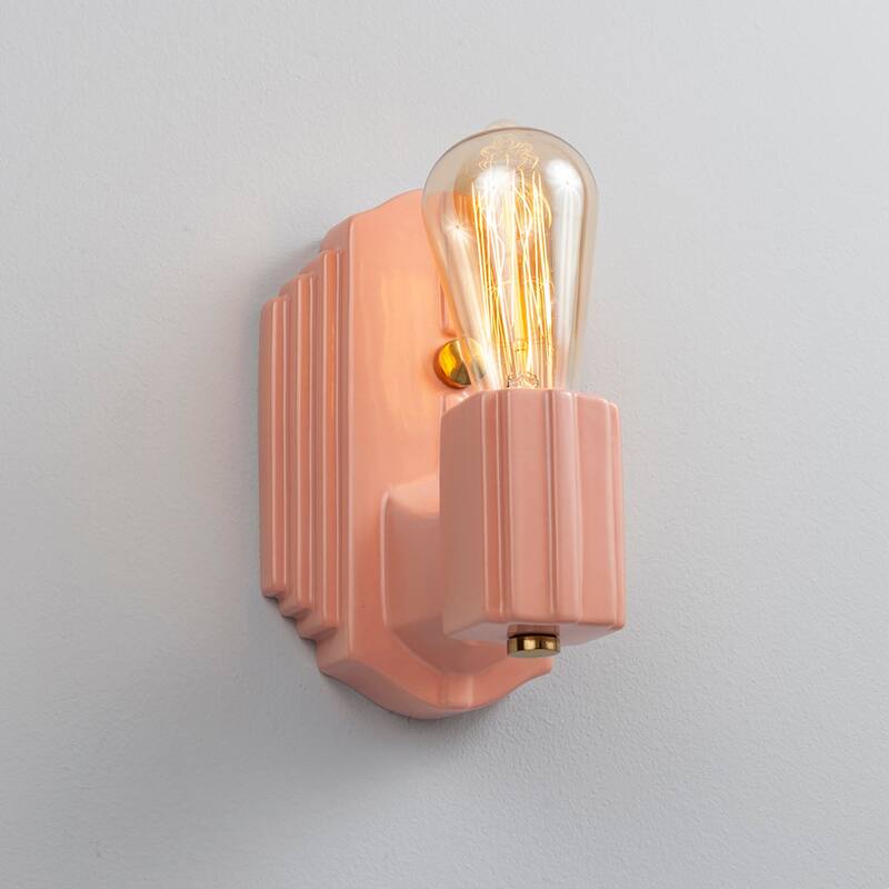 Ceramic Deco Rectangle Wall Sconce - Gloss Blush/Polished Brass