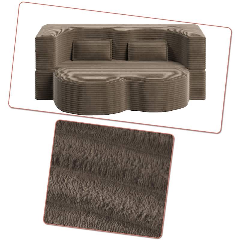 Modern Minimalist Compressed Upholstered Convertible Two-Seater Sofa Bed with 2 Pillows