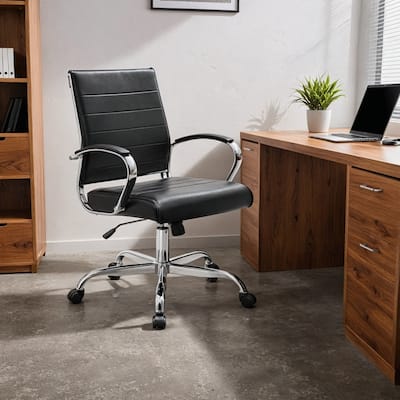 Benmar Modern Leather Ribbed Executive Office Chair with Chrome Frame, Adjustable Height, 360° Swivel, and Rolling Casters