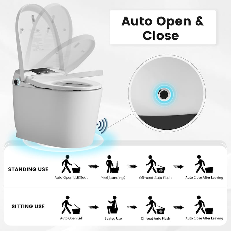 Smart Toilet with UV Sterilization, Dual Nozzles, Radar Sensor, Quiet Closing, Heated Seat, Night Light