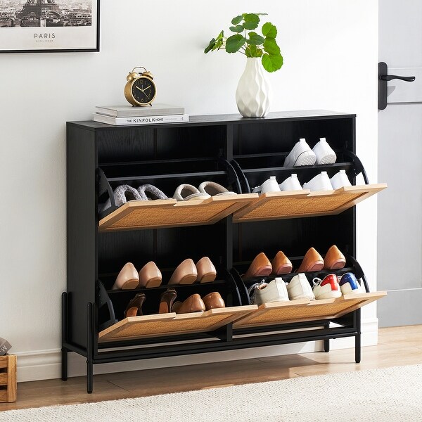 Shoe Cabinet Natural Shoe Storage Organizer with 2 Compartment - 9.4"D x 39.4"W x 34.6"H