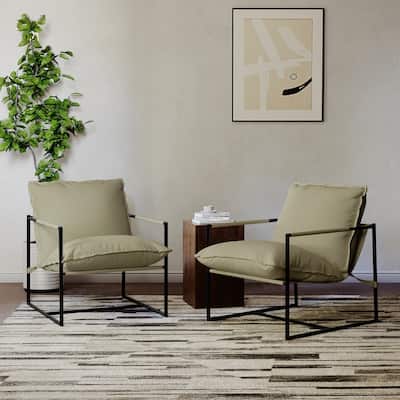 Metal Frame Polyester Sling Armchair Set of 2