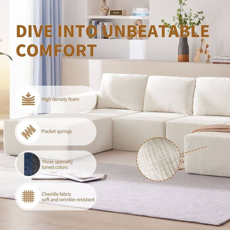 U-Shape Sectional Sofa, Double Extra Wide Chaise Lounge Couch, Luxury Chenille