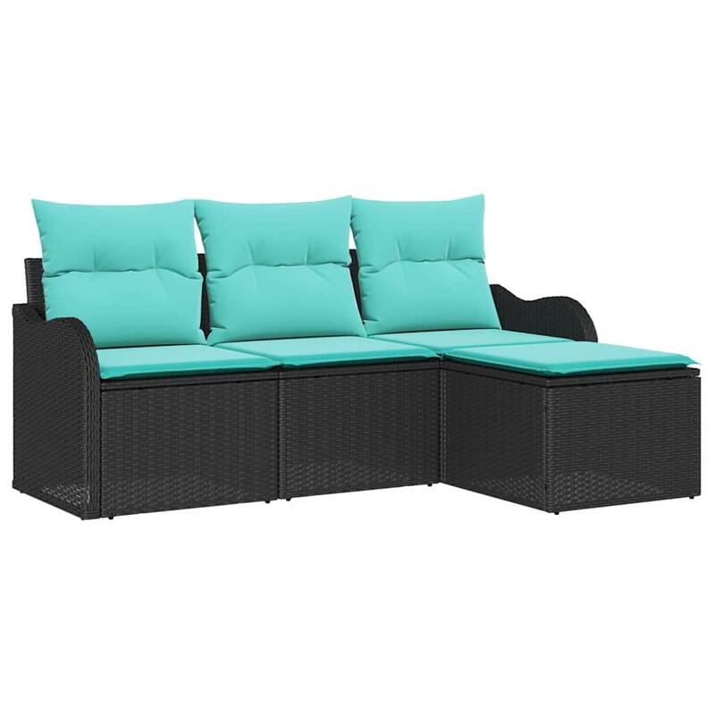 vidaXL 4 Garden Sofa Set with Cushions Black Poly Rattan - 69.3 x 46.1 x 27.2