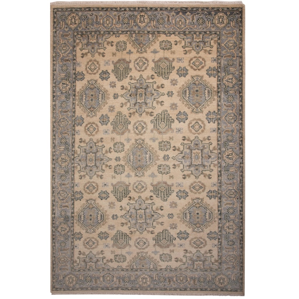 Alora Decor Lush Modern Medallion Beige Hand Knotted Wool Area Rug