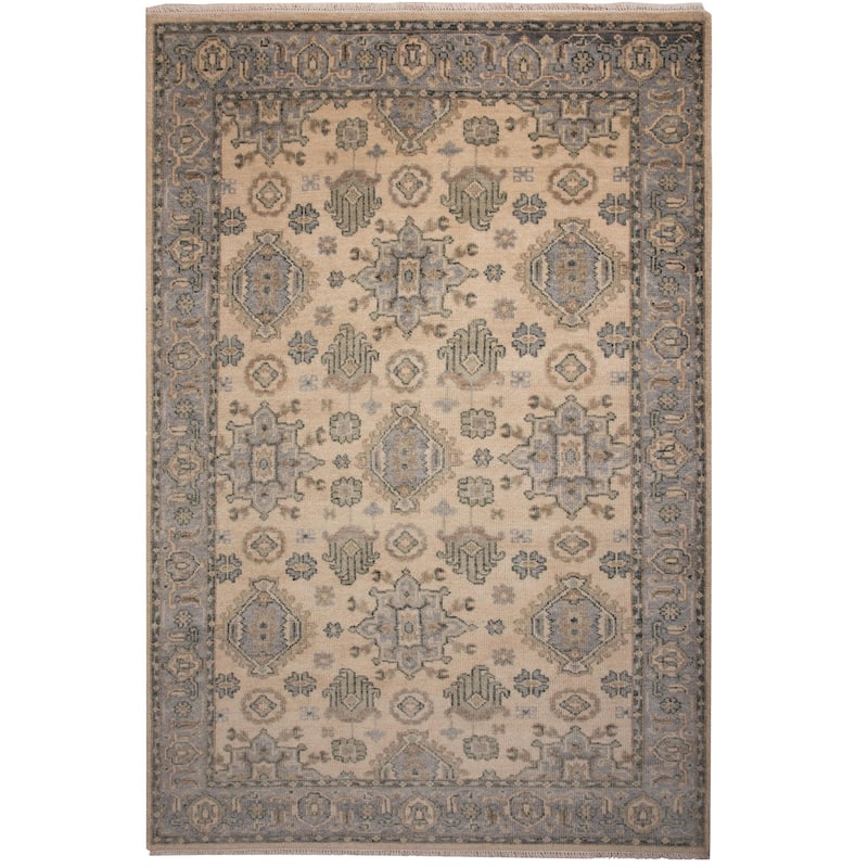 Alora Decor Lush Modern Medallion Beige Hand Knotted Wool Area Rug