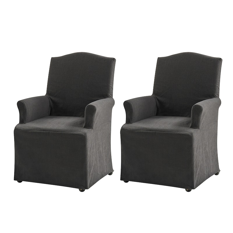 Alethea Upholstered Slipcover Arm Dining Chair with Soild Wood Legs Set of 2 by HULALA HOME