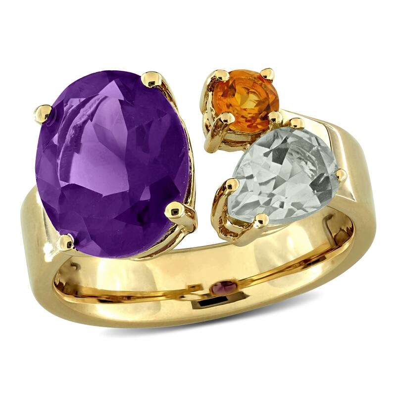 Miadora 3 7/8ct TGW Amethyst-Africa Green Quartz Madeira Citrine Open Ring Yellow Silver